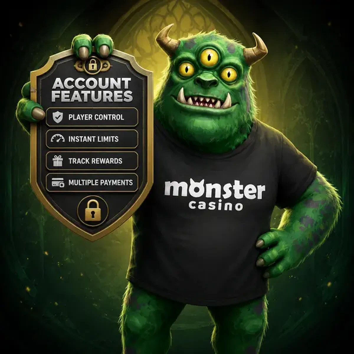 MonsterMo proudly holding security badge showcasing Monster Account Features login portal
