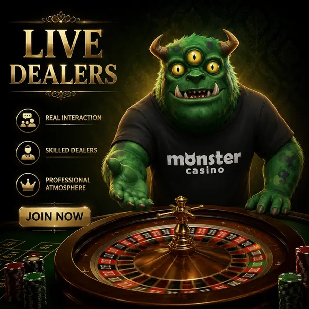 MonsterMo engaging players as live dealer at Monster Professional Live Dealers casino tables