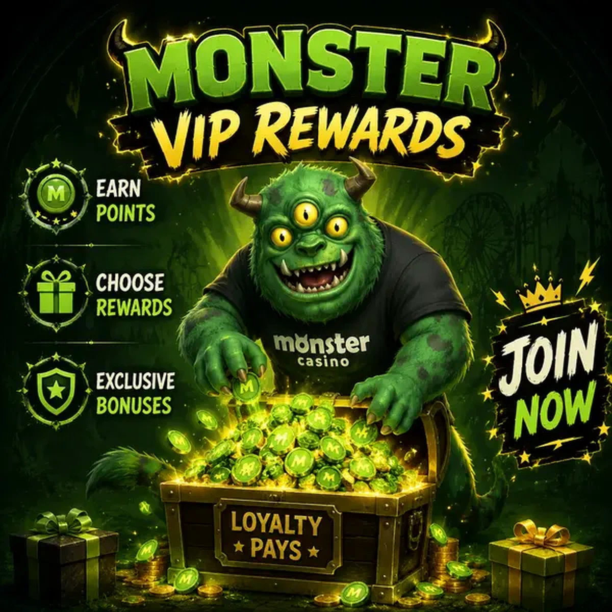MonsterMo eagerly reaching for VIP rewards at Monster Casino loyalty chest